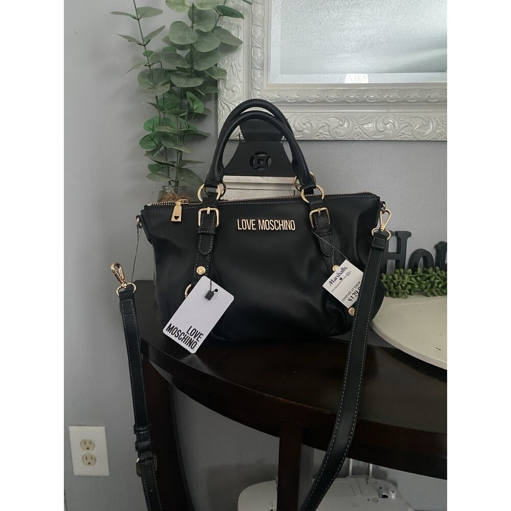 love moshino Faux Leather Bag With Removable Shoulder Strap And Women's Gold